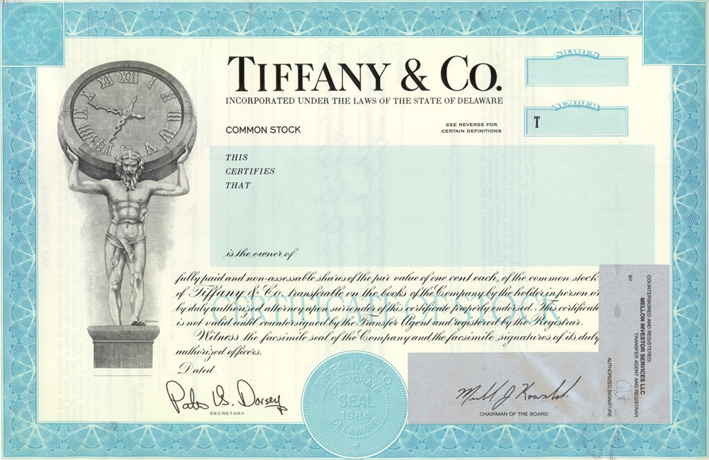 buy tiffany stock certificate disneyland